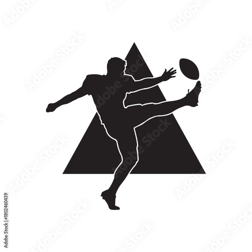 Silhouette of American Football Player Kicking Ball with Triangle Background Vector