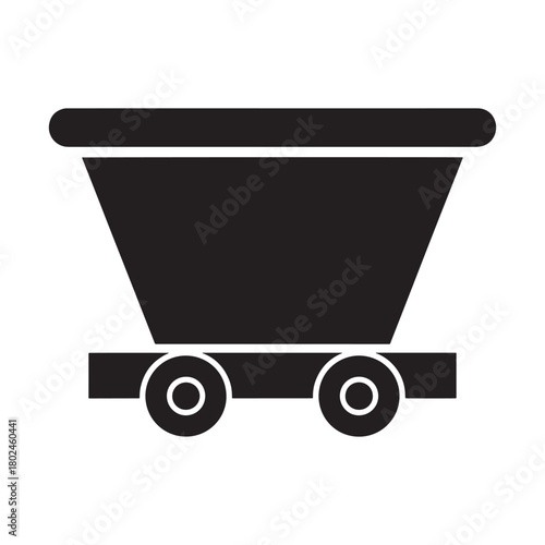 Mine cart icon, ore wagon vector illustration for mining, industry and transportation