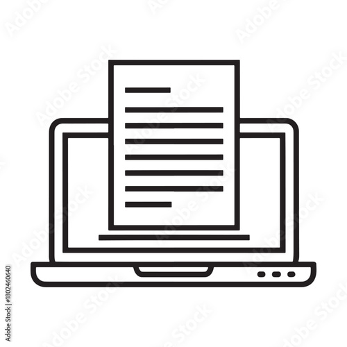 Digital document on laptop screen icon, representing online data, report, or file concept.