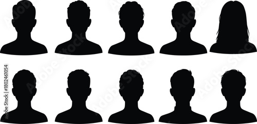 Silhouette, human head, profile, hairstyle, avatar, people, character, black outline, face shape, identity, anonymous, crowd, diversity, psychology, recognition, 