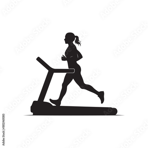 Woman Running on Treadmill Silhouette, 
Gym Cardio Training , Fitness Exercise Workout Design on white background