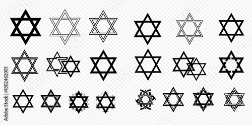 Collection of Star of David symbols in various styles and designs.
