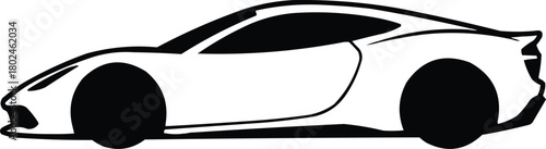 Sleek silhouette of a modern sports car in a bold black and white outline style