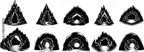 Abstract Black and White Cave Tunnel Shapes Set