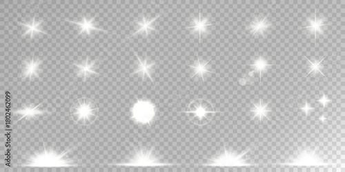 Lens Flare, light glow effect. sun or realistic shining star with backlight effect.
bokeh glitter and sparkles or sparkles on transparent background.
