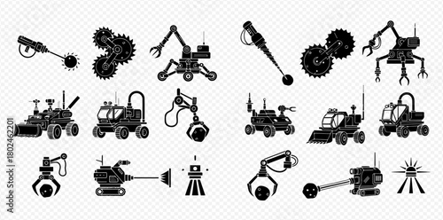 A collection of various black and white rover designs.