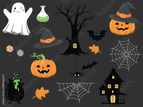 Cute Halloween Vector Illustration On Dark Background

