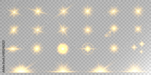 Lens Flare, light glow effect. sun or realistic shining star with backlight effect.
bokeh glitter and sparkles or sparkles on transparent background.
