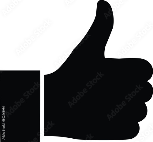 Black silhouette of a hand giving a thumbs up gesture against a white background