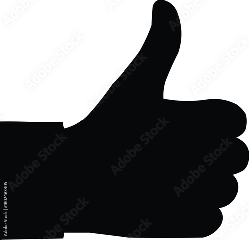 Black silhouette of a hand giving a thumbs up gesture against a white background