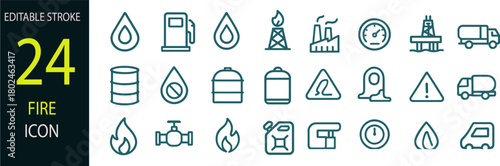 24 Fire Icon Set – Flame, Heat, Energy, and Warning Vector Icons