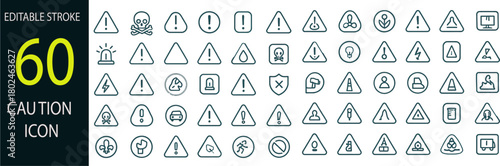 caution line icon set. Contains icons related to Alert, caution, danger, error, and more. Linear icon collection. Editable stroke, Vector illustration
By twenty-icons