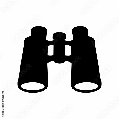 Sleek Black Binoculars Icon Isolated on White Background, Exploration Vision Tool