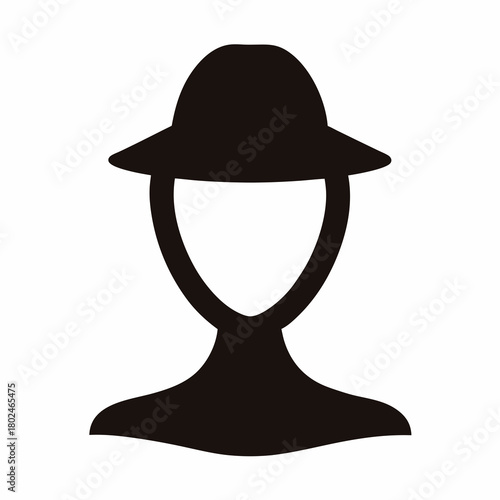 Silhouette of a faceless person wearing a fedora style hat in black