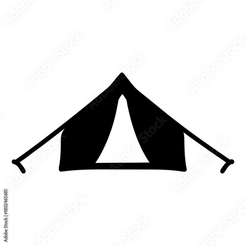 Black and white vector image of a camping tent for adventure