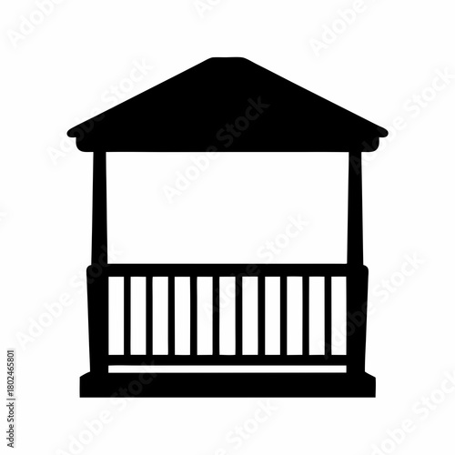A simple black and white silhouette of a gazebo structure in a park