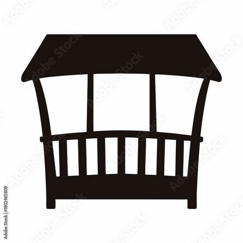 Black and White Silhouette Illustration of a Simple Covered Wooden Structure