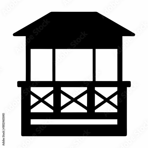 Silhouette image of a small gazebo or pavilion structure with cross beams