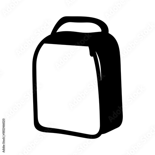 Simple black and white graphic illustration of a lunch box silhouette