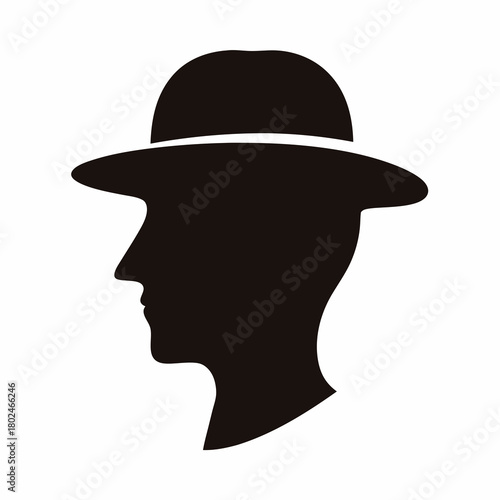 Silhouette of a stylish man with fedora hat on a white background