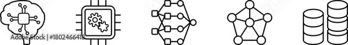 AI and Deep Learning Technology Vector Line Icons Collection