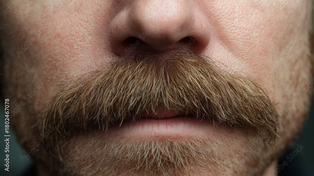 Obraz premium Ai close-up view of a man's well-groomed mustache against a neutral background
