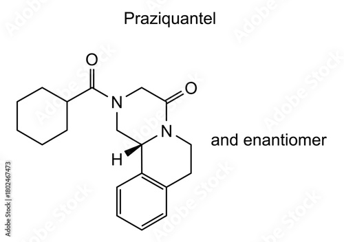Praziquantel, chemical structure of praziquantel, drug substance