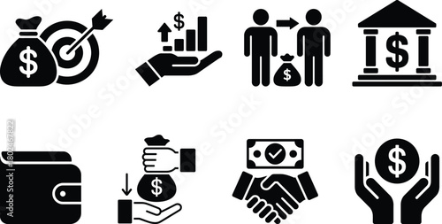 Financial and business money icons for banking and transactions