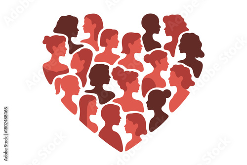 A diverse group of silhouettes forming a heart shape, symbolizing unity and love