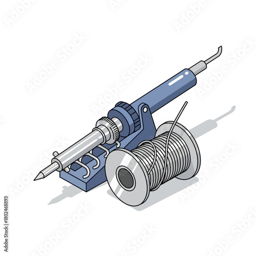 Soldering Iron Station with Solder Wire Spool Vector
