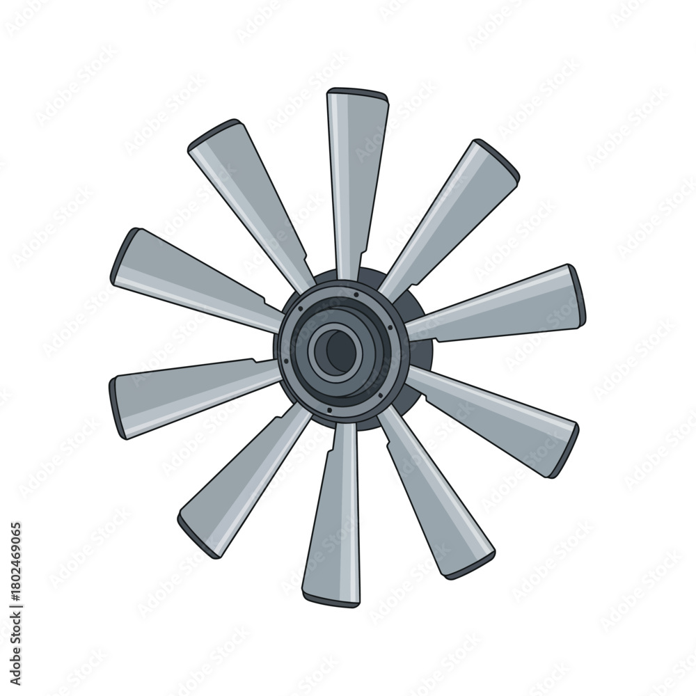 Obraz premium Top View Engine Radiator Cooling Fan Blade Assembly Vector