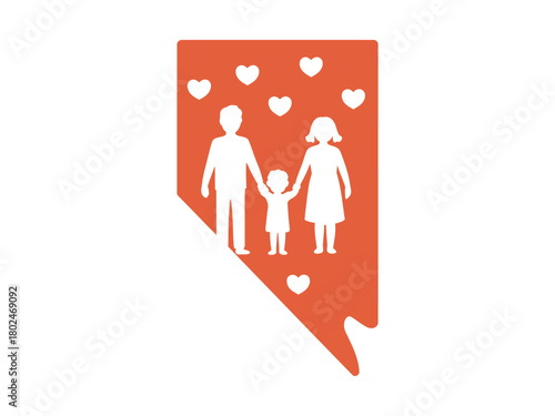 A family icon is superimposed on the shape of Nevada.