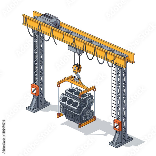 Workshop Overhead Crane Machinery Operation Illustration