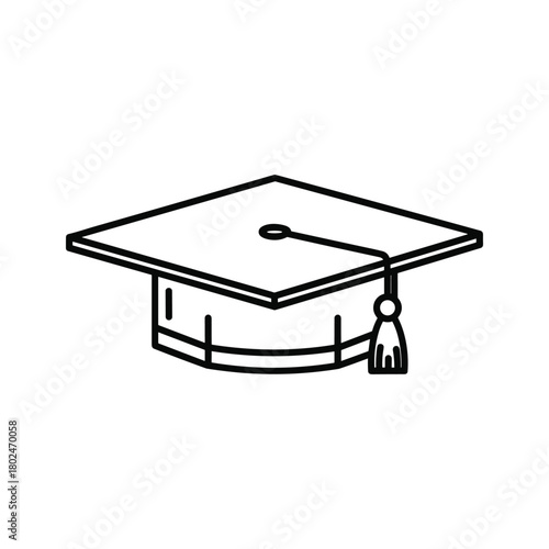 Line art graduation cap with tassel, symbolizing academic achievement, success, higher education, and ceremony events.