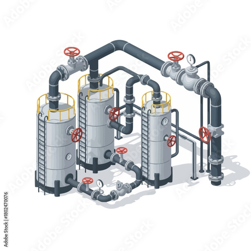 Heavy Industrial Processing Unit: Reactors and Piping Network