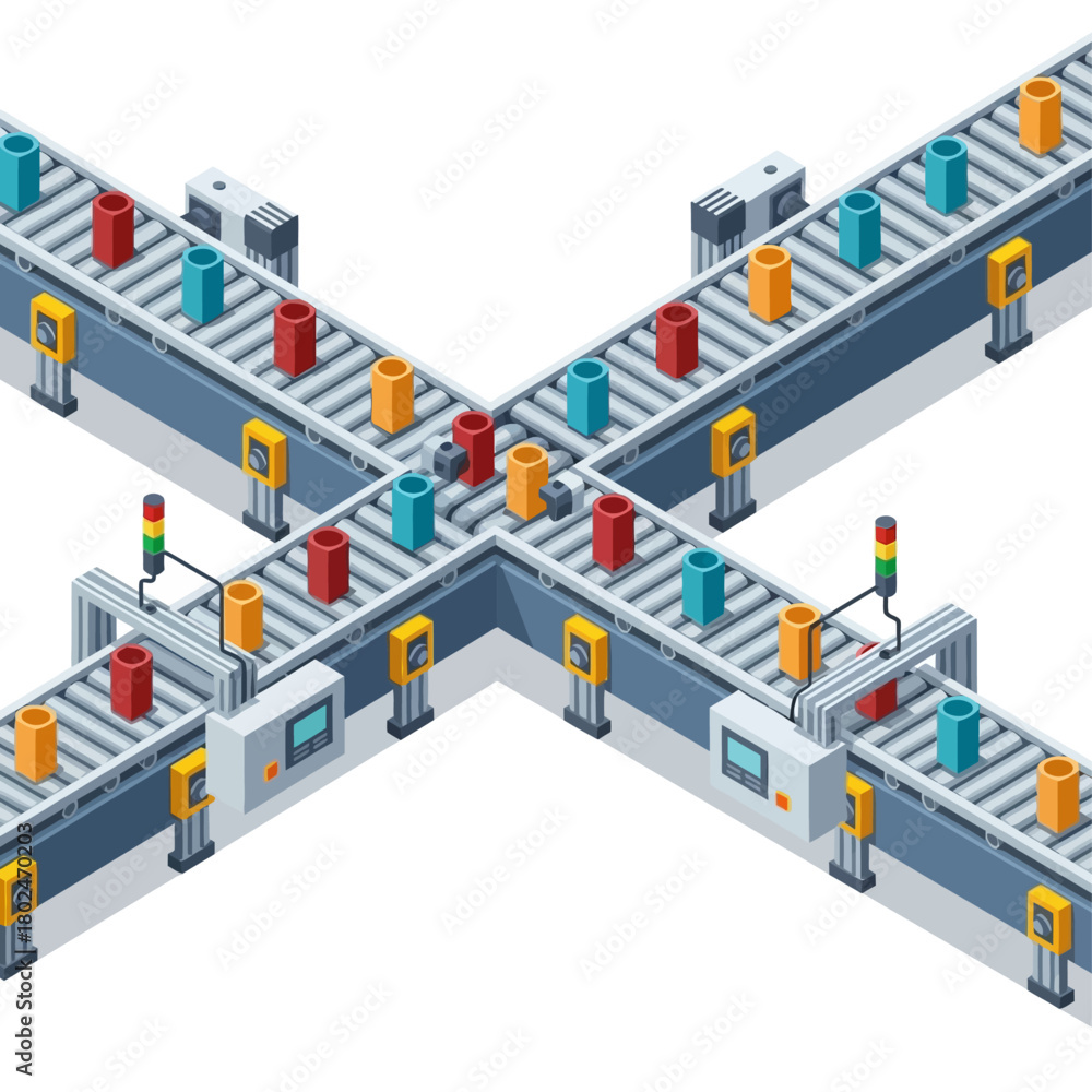 Obraz premium Factory Assembly Line Sorting and Transportation Art