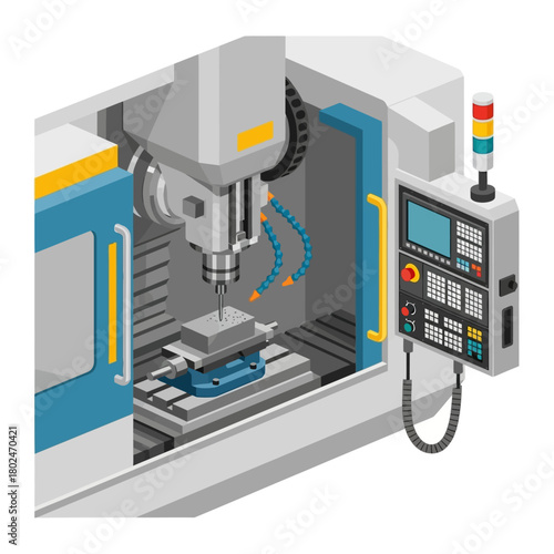 Industrial Automation: Machining Process Vector Art