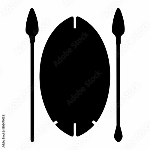 Zulu shield and spears, illustration of traditional African weapons and protection