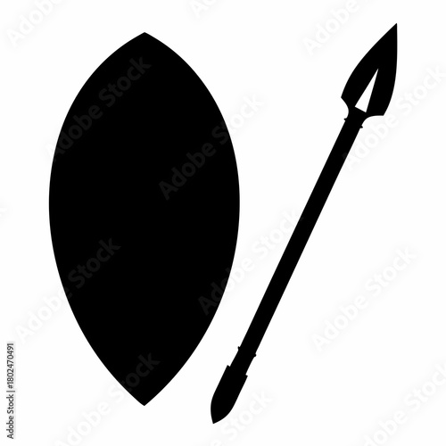 Silhouette of a Zulu Shield and Spear, Symbols of Warfare and Culture
