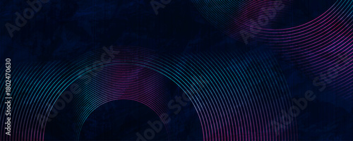 Geometric retro grunge abstract background with glowing linear circles. Vector minimal concept banner design