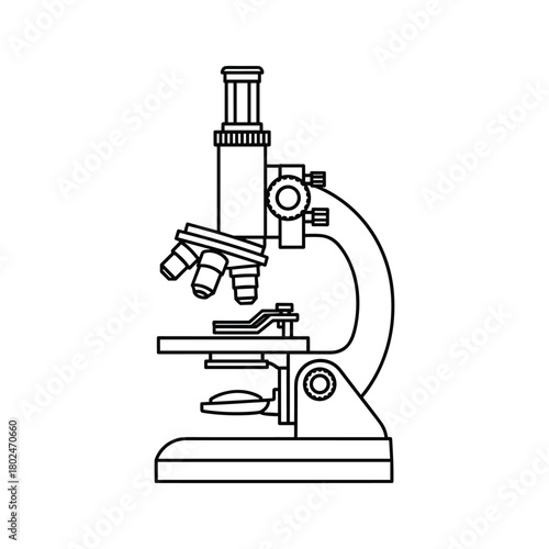 Microscope line art icon illustration. simple black outline drawing of laboratory equipment for science research and education