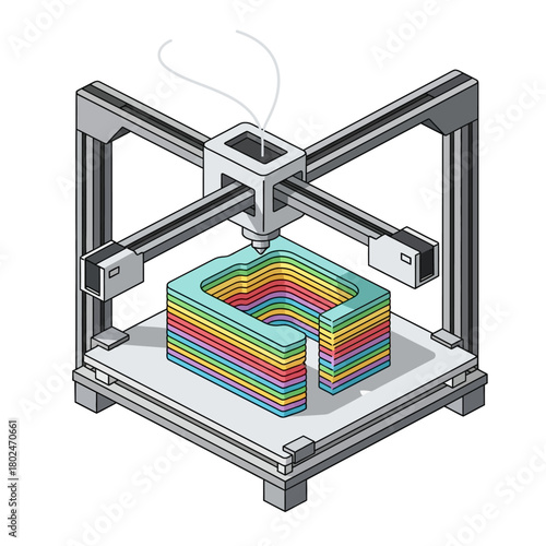 Modern Prototyping Machine Printing Colorful Object Layers Vector