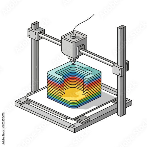 Isometric 3D Printer Additive Manufacturing Technology Device Vector