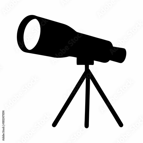 Black silhouette of a telescope with a tripod for astronomical observations