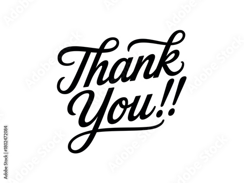 A decorative script font displays the words 'Thank You!!' in bold black letters on a white background.