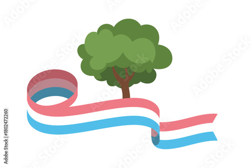 A stylized tree with a ribbon in the colors of Luxembourg unfurls across the foreground.