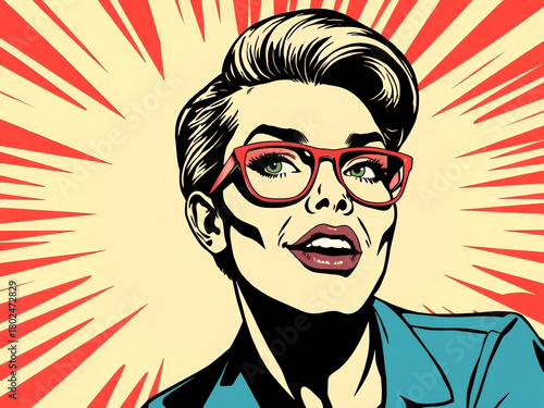 Artistic illustration. Portrait of a man in the style of a pop art comic. On a yellow background