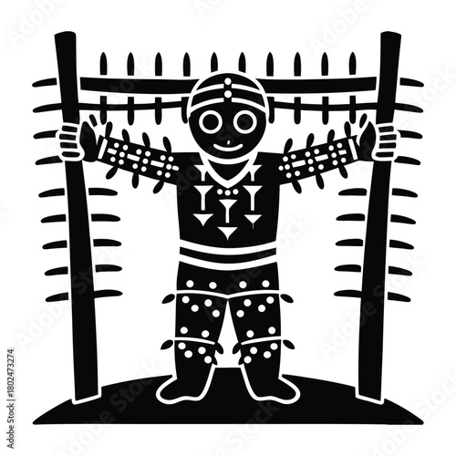 Stylized Black and White Icon of a Voodoo Doll