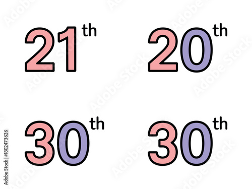 The numbers twenty-first, twentieth, and thirtieth are displayed in different color combinations.