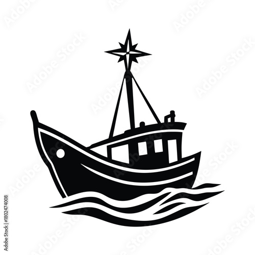 Fishing Boat Icon Black and White Vector